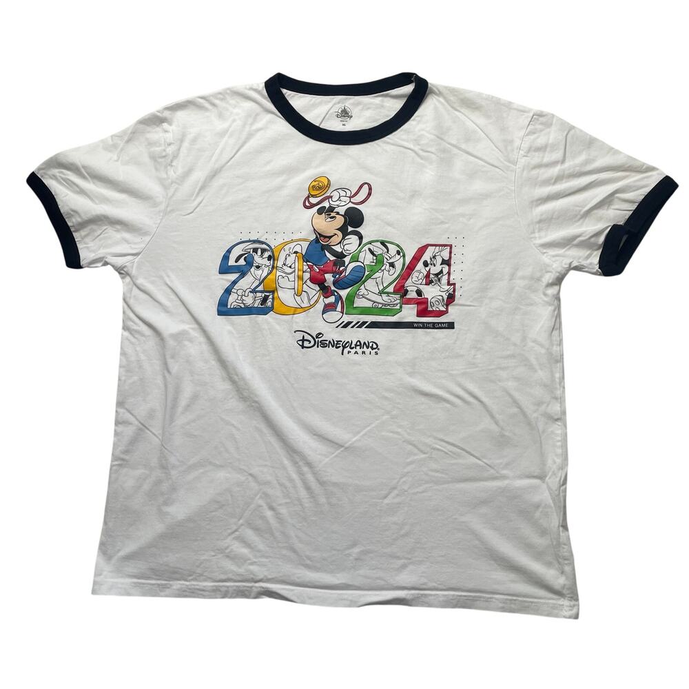 Disney Parks Disneyland Paris Olympic 2024 Ringer T-Shirt Sz XL Mickey Cotton